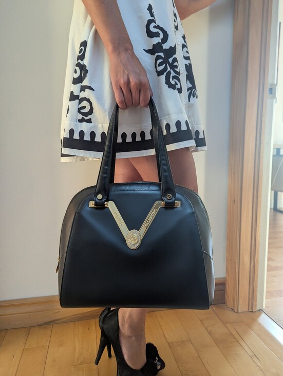 Valentino Orlandi Handbags - VALENTINO Orlandi Black Leather Women's Satchel Handbag with Gold Accents